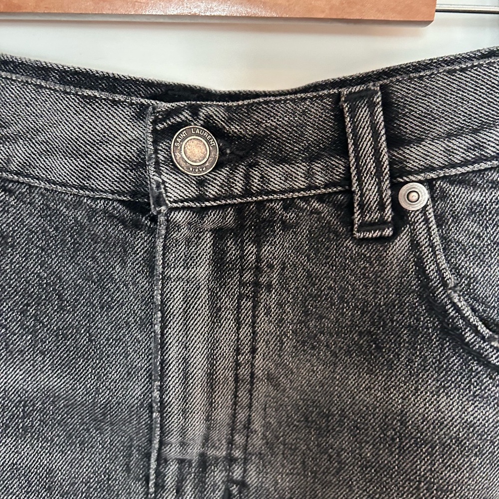 Saint Laurent Black Washed Denim Mini Skirt - Picture 4 of 12